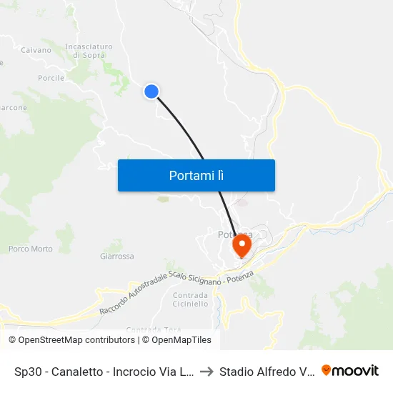 Sp30 - Canaletto - Incrocio Via Lagatone to Stadio Alfredo Viviani map