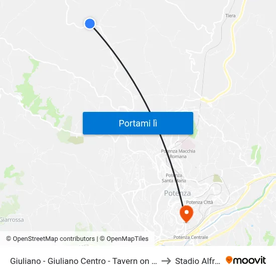 Giuliano - Giuliano Centro - Tavern on the Green - Fronte Civico N. 26 to Stadio Alfredo Viviani map