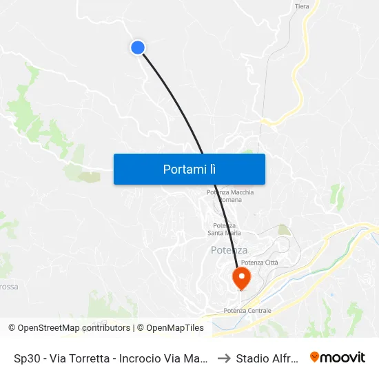 Sp30 - Via Torretta - Incrocio Via Madonna Del Carmine N. 250 to Stadio Alfredo Viviani map