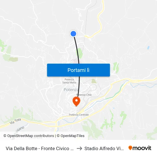 Via Della Botte - Fronte Civico N. 46 to Stadio Alfredo Viviani map