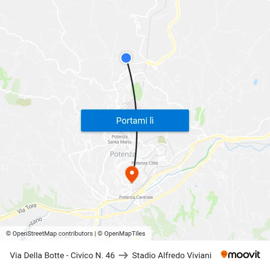 Via Della Botte - Civico N. 46 to Stadio Alfredo Viviani map