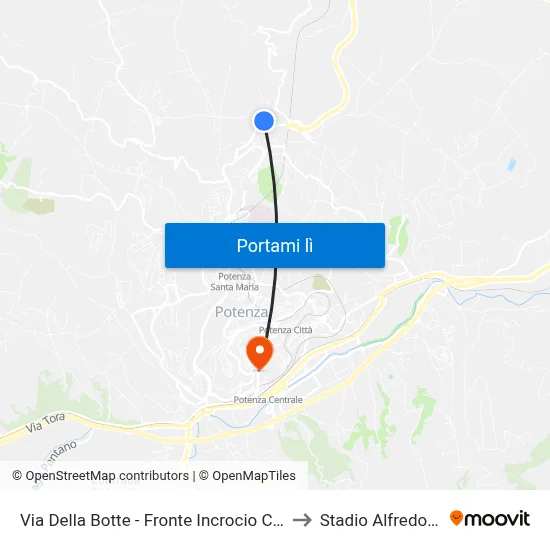 Via Della Botte - Fronte Incrocio Civici N. 22-24 to Stadio Alfredo Viviani map