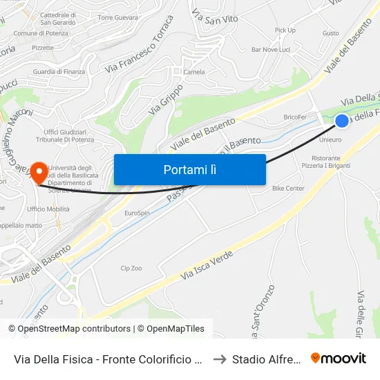 Via Della Fisica - Fronte Colorificio Lamorte - Civico N. 25 to Stadio Alfredo Viviani map