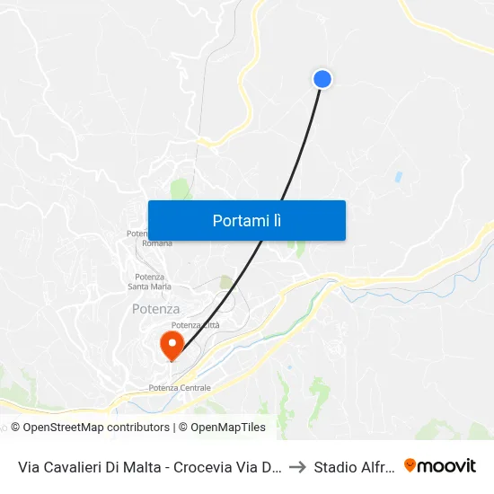 Via Cavalieri Di Malta - Crocevia Via Delle Mattine Direzione Cavalieri to Stadio Alfredo Viviani map
