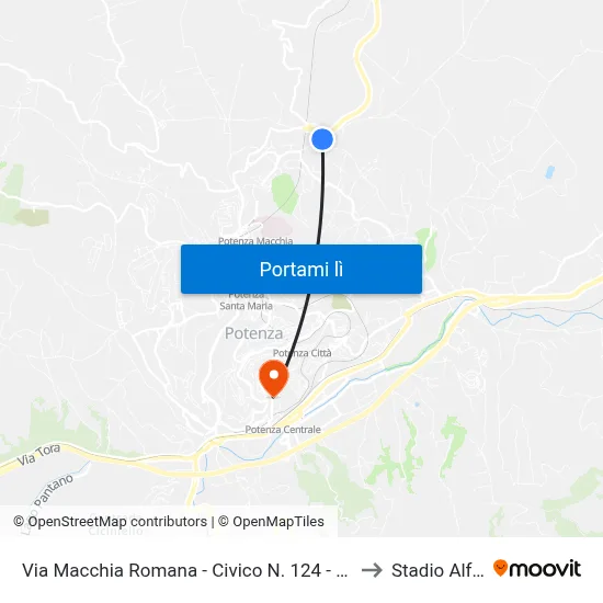 Via Macchia Romana - Civico N. 124 - Prossimit� Incrocio Piani Del Mattino to Stadio Alfredo Viviani map