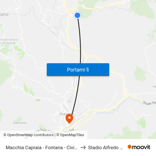 Macchia Capraia - Fontana - Civico N. 162 to Stadio Alfredo Viviani map