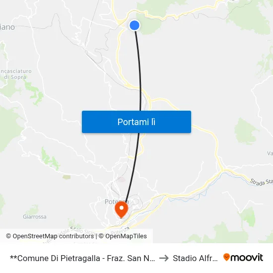 **Comune Di Pietragalla - Fraz. San Nicola - Via Parigi - Civico N. 27 to Stadio Alfredo Viviani map