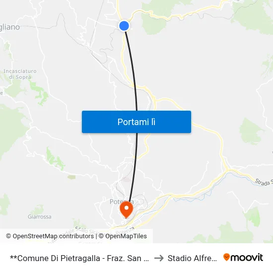 **Comune Di Pietragalla - Fraz. San Nicola - Imbocco Ss93 to Stadio Alfredo Viviani map