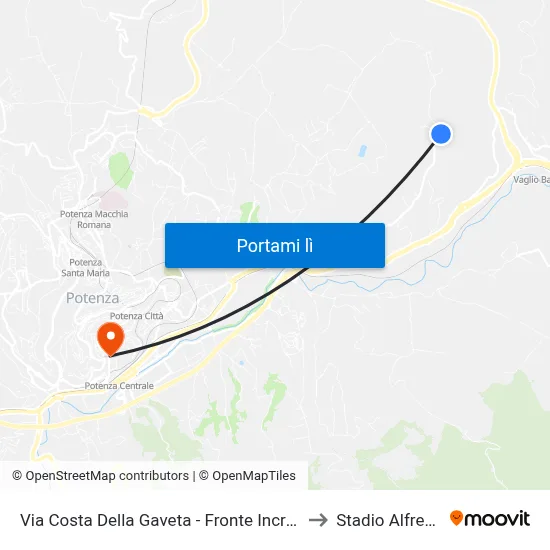 Via Costa Della Gaveta - Fronte Incrocio Via Delle Mattine to Stadio Alfredo Viviani map