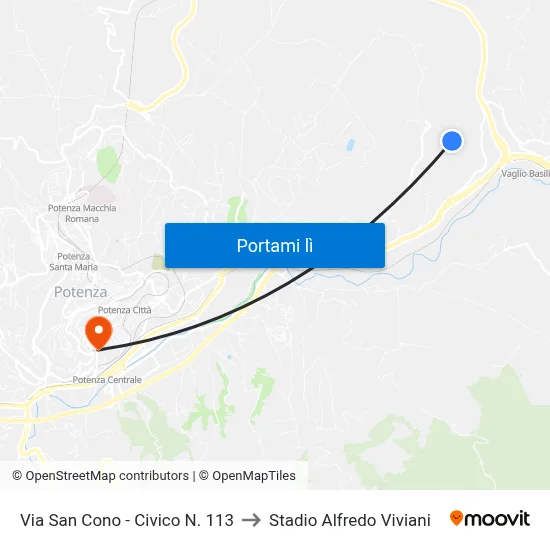 Via San Cono - Civico N. 113 to Stadio Alfredo Viviani map