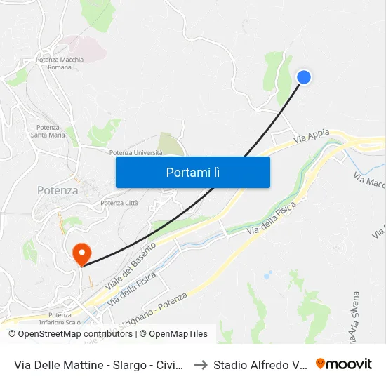 Via Delle Mattine - Slargo - Civico N. 68 to Stadio Alfredo Viviani map
