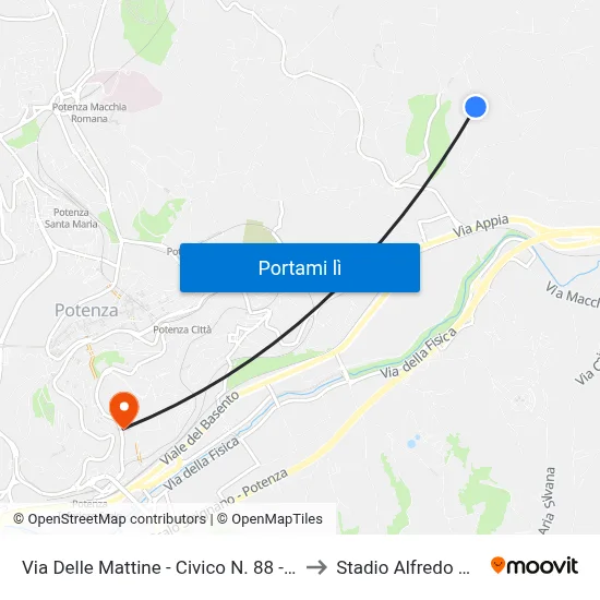 Via Delle Mattine - Civico N. 88 - Fontana to Stadio Alfredo Viviani map