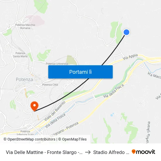 Via Delle Mattine - Fronte Slargo - Civico N. 68 to Stadio Alfredo Viviani map