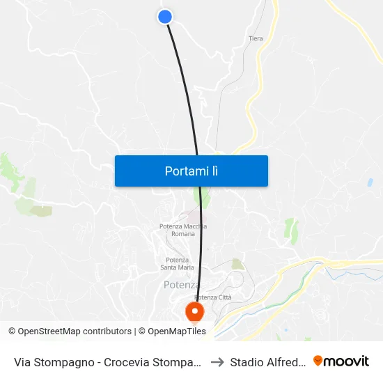 Via Stompagno - Crocevia Stompagno - Civico N. 203 to Stadio Alfredo Viviani map
