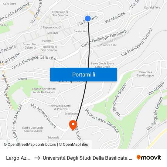 Largo Azzarà (Inps) to Università Degli Studi Della Basilicata Dipartimento Di Scienze Umane map