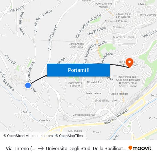 Via Tirreno (Parco Giochi) to Università Degli Studi Della Basilicata Dipartimento Di Scienze Umane map