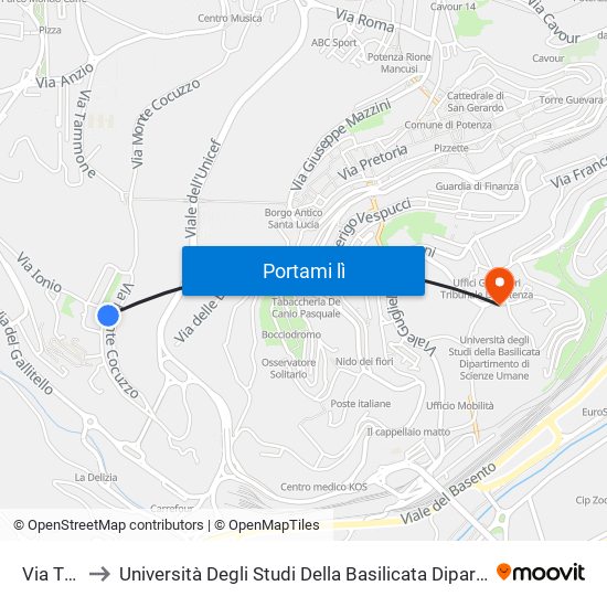 Via Tirreno to Università Degli Studi Della Basilicata Dipartimento Di Scienze Umane map