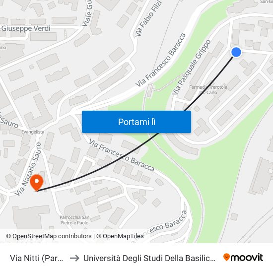 Via Nitti (Parco Tre Fontane) to Università Degli Studi Della Basilicata Dipartimento Di Scienze Umane map