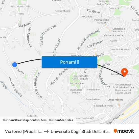 Via Ionio (Pross. Incr. Viale Mediterraneo) to Università Degli Studi Della Basilicata Dipartimento Di Scienze Umane map