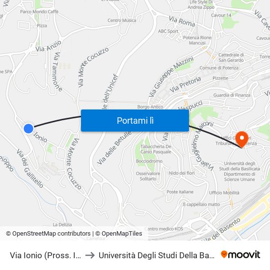 Via Ionio (Pross. Incr. Viale Mediterraneo) to Università Degli Studi Della Basilicata Dipartimento Di Scienze Umane map