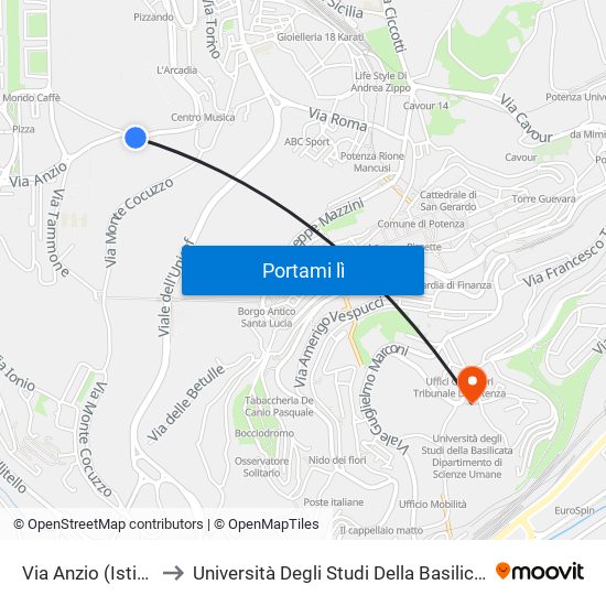 Via Anzio (Istituto Alberghiero) to Università Degli Studi Della Basilicata Dipartimento Di Scienze Umane map