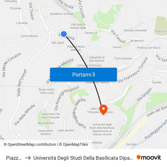 Piazza Zara to Università Degli Studi Della Basilicata Dipartimento Di Scienze Umane map