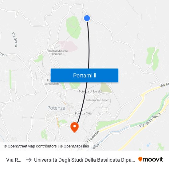 Via Romero to Università Degli Studi Della Basilicata Dipartimento Di Scienze Umane map