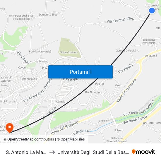 S. Antonio La Macchia (Uffici Comunali) to Università Degli Studi Della Basilicata Dipartimento Di Scienze Umane map