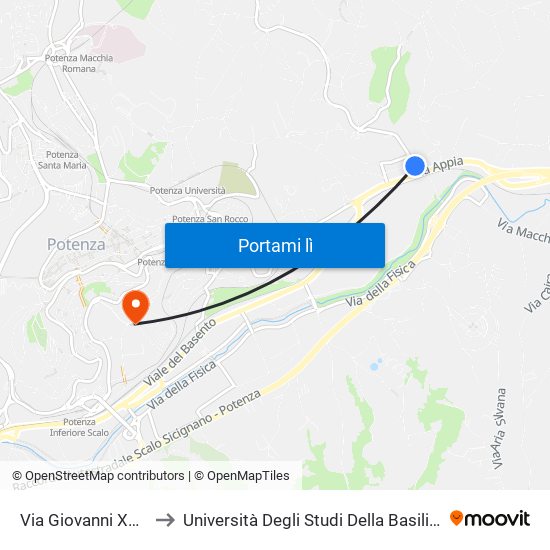 Via Giovanni XXIII (Incr. Via Appia) to Università Degli Studi Della Basilicata Dipartimento Di Scienze Umane map