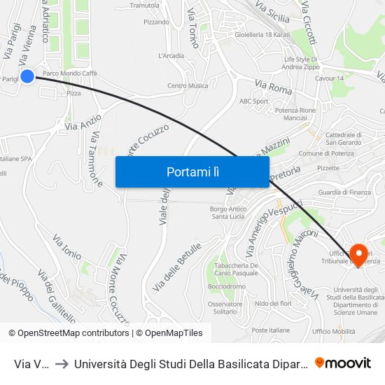 Via Vienna to Università Degli Studi Della Basilicata Dipartimento Di Scienze Umane map