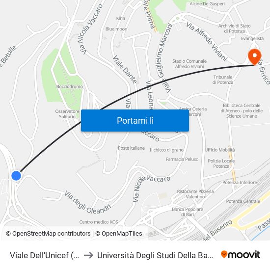 Viale Dell'Unicef (Incr. Via Degli Oleandri) to Università Degli Studi Della Basilicata Dipartimento Di Scienze Umane map