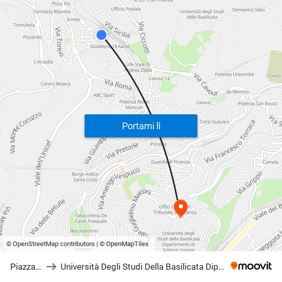 Piazza Trento to Università Degli Studi Della Basilicata Dipartimento Di Scienze Umane map