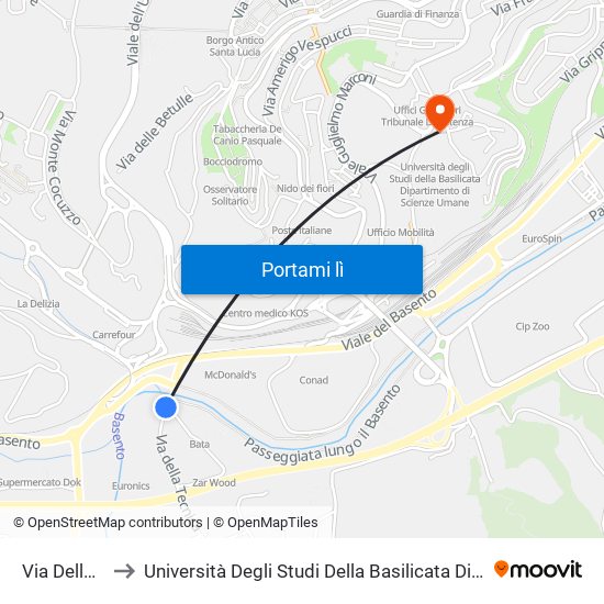 Via Della Tecnica to Università Degli Studi Della Basilicata Dipartimento Di Scienze Umane map