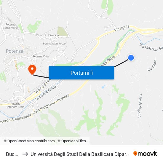 Bucaletto to Università Degli Studi Della Basilicata Dipartimento Di Scienze Umane map