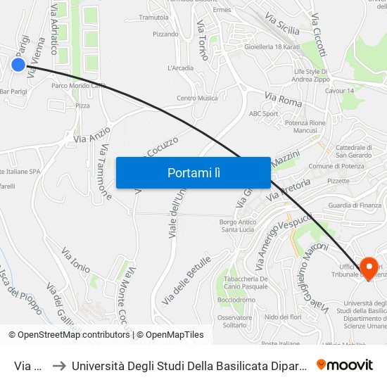 Via Parigi to Università Degli Studi Della Basilicata Dipartimento Di Scienze Umane map