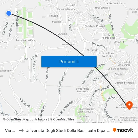 Via Parigi to Università Degli Studi Della Basilicata Dipartimento Di Scienze Umane map