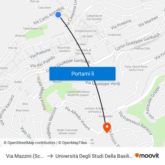 Via Mazzini (Scale Mobili Armellini) to Università Degli Studi Della Basilicata Dipartimento Di Scienze Umane map