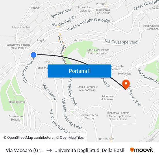 Via Vaccaro (Gradinata A. Di Napoli) to Università Degli Studi Della Basilicata Dipartimento Di Scienze Umane map