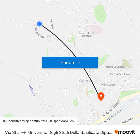 Via Stigliani to Università Degli Studi Della Basilicata Dipartimento Di Scienze Umane map