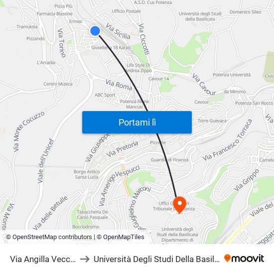 Via Angilla Vecchia (Incr. Via Napoli) to Università Degli Studi Della Basilicata Dipartimento Di Scienze Umane map