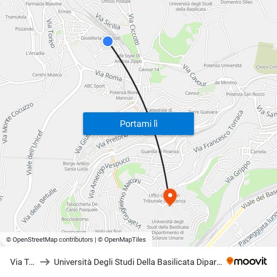 Via Trieste to Università Degli Studi Della Basilicata Dipartimento Di Scienze Umane map