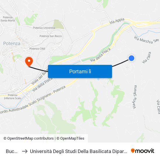 Bucaletto to Università Degli Studi Della Basilicata Dipartimento Di Scienze Umane map