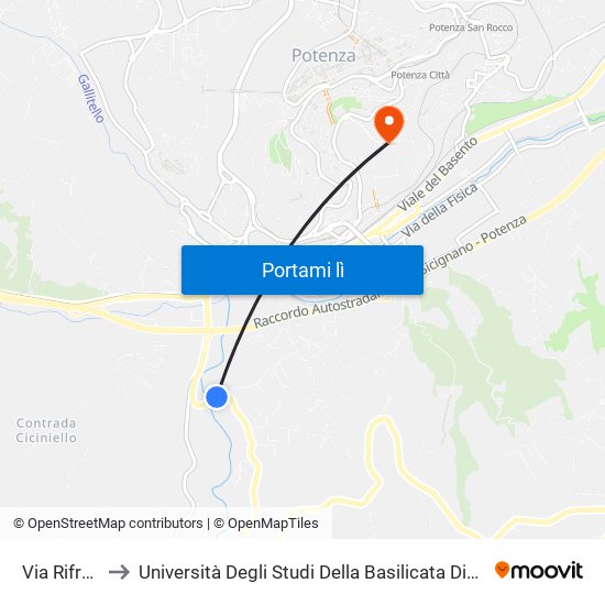 Via Rifreddo 18 to Università Degli Studi Della Basilicata Dipartimento Di Scienze Umane map