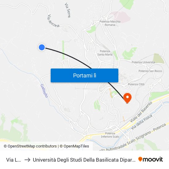 Via Londra to Università Degli Studi Della Basilicata Dipartimento Di Scienze Umane map