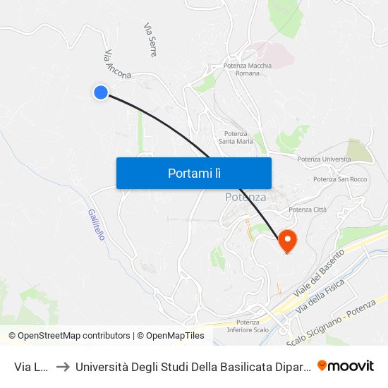 Via Londra to Università Degli Studi Della Basilicata Dipartimento Di Scienze Umane map