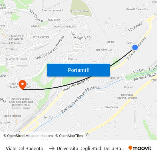 Viale Del Basento (Incr. Via Dell'Idraulica) to Università Degli Studi Della Basilicata Dipartimento Di Scienze Umane map