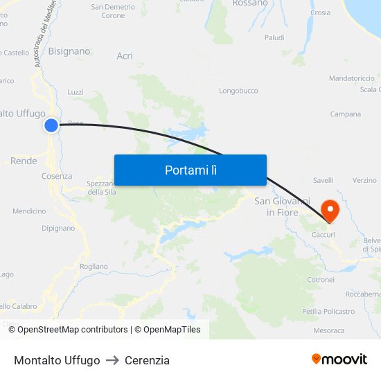 Montalto Uffugo to Cerenzia map