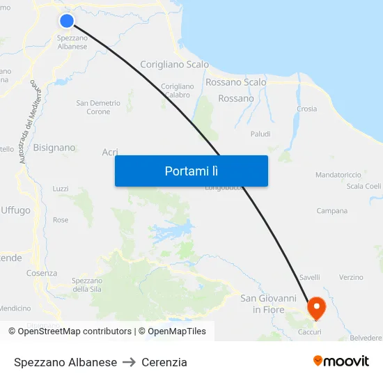 Spezzano Albanese to Cerenzia map
