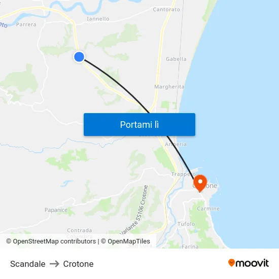 Scandale to Crotone map