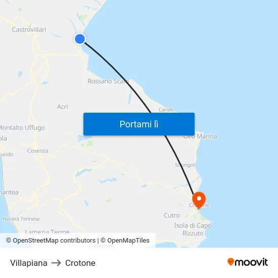 Villapiana to Crotone map